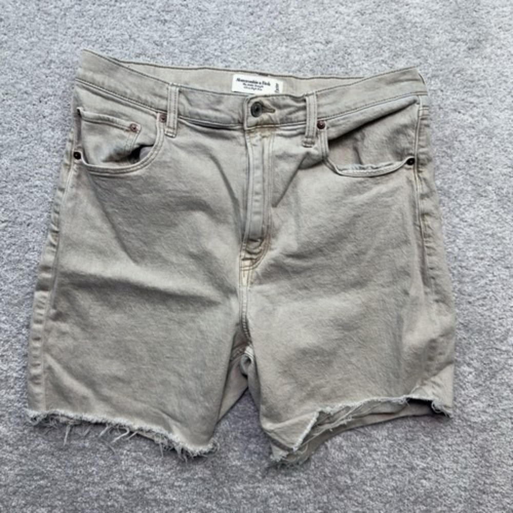 Abercrombie Curve Love Shorts Womens 14 32 Beige Ultra High Rise Denim Cut Off